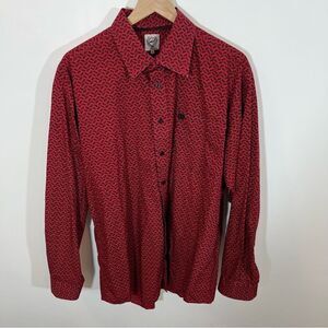 Cinch Men's Red Geometric Print Long Sleeve Button Down Shirt | Size L